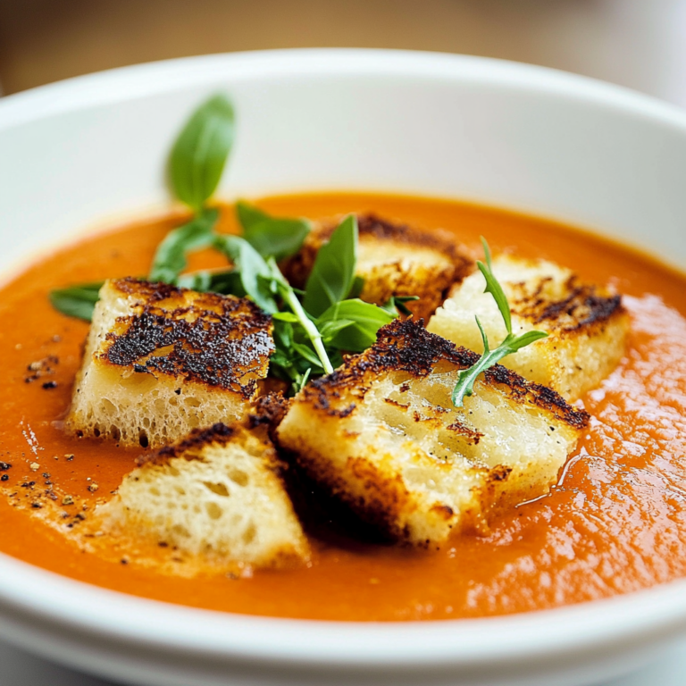 Delicious Creamy Tomato Soup with Grilled Cheese Croutons