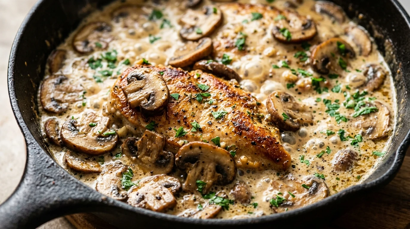 One-Skillet Creamy Garlic Butter Mushroom Chicken