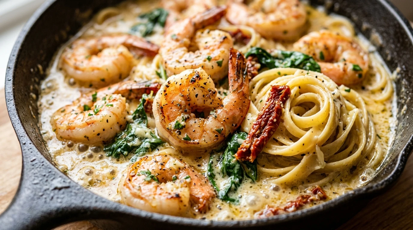 One-Pot Creamy Tuscan Garlic Shrimp Pasta