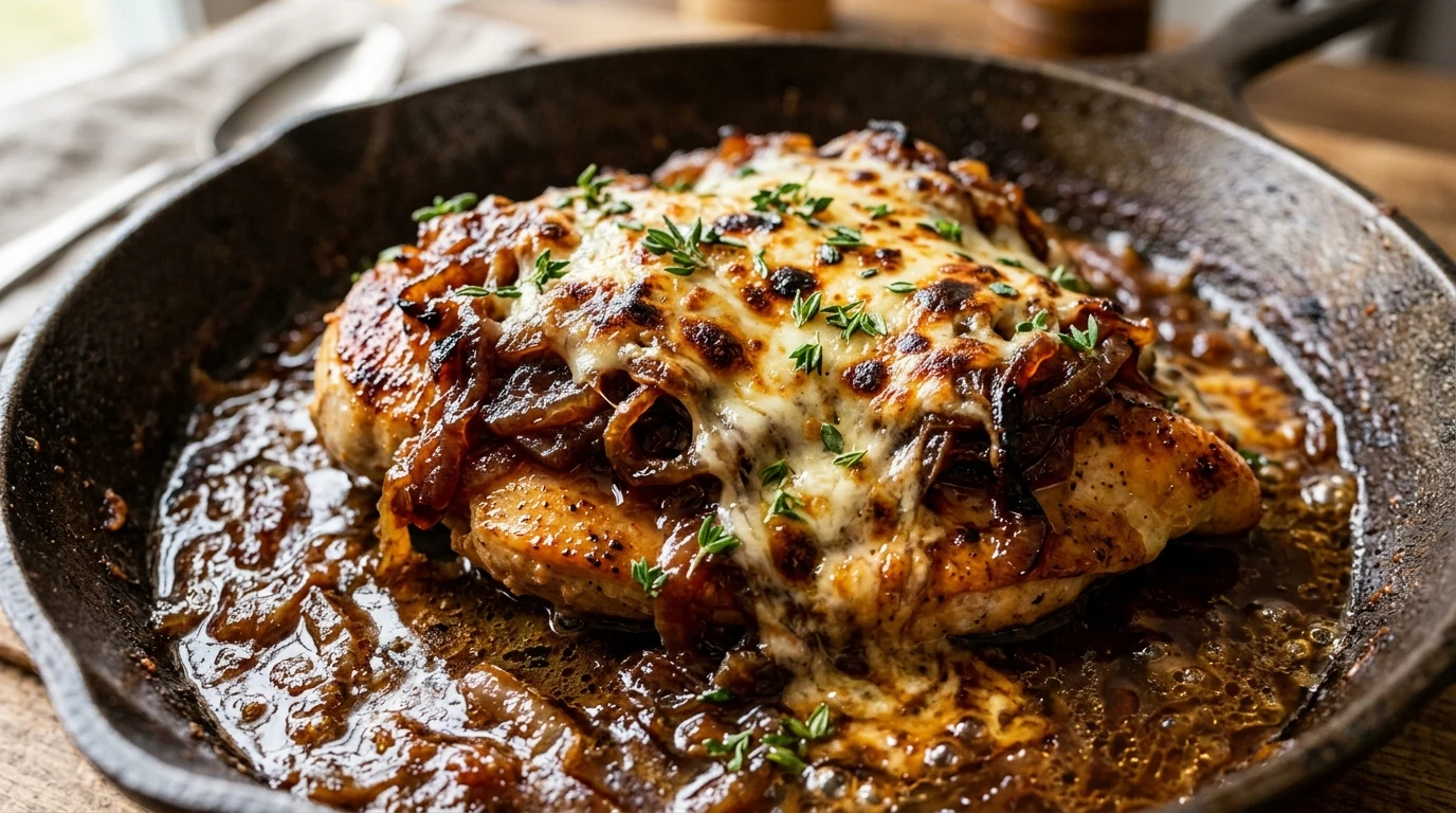 One-Skillet French Onion Smothered Chicken
