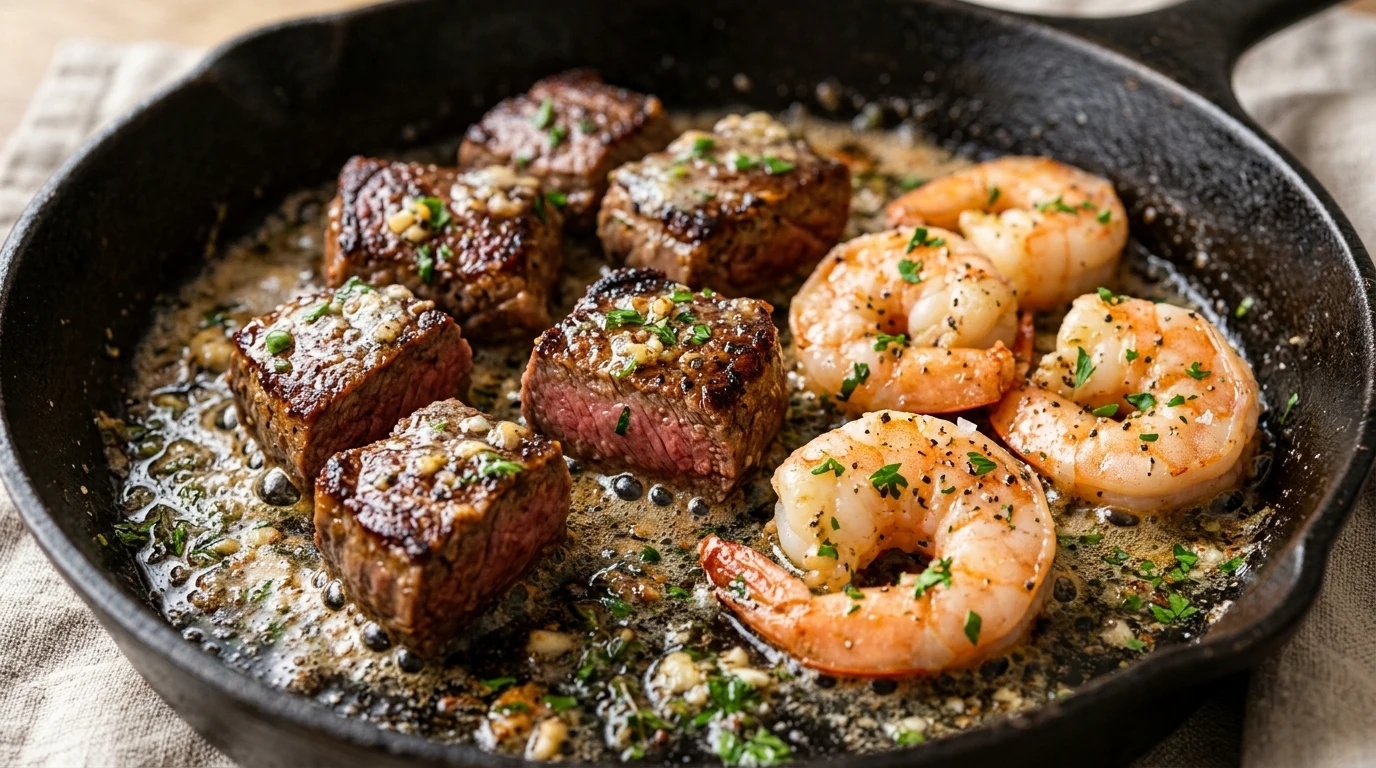 One-Skillet Garlic Butter Steak and Shrimp