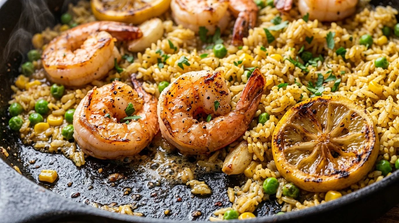 One-Skillet Lemon Garlic Butter Shrimp and Rice
