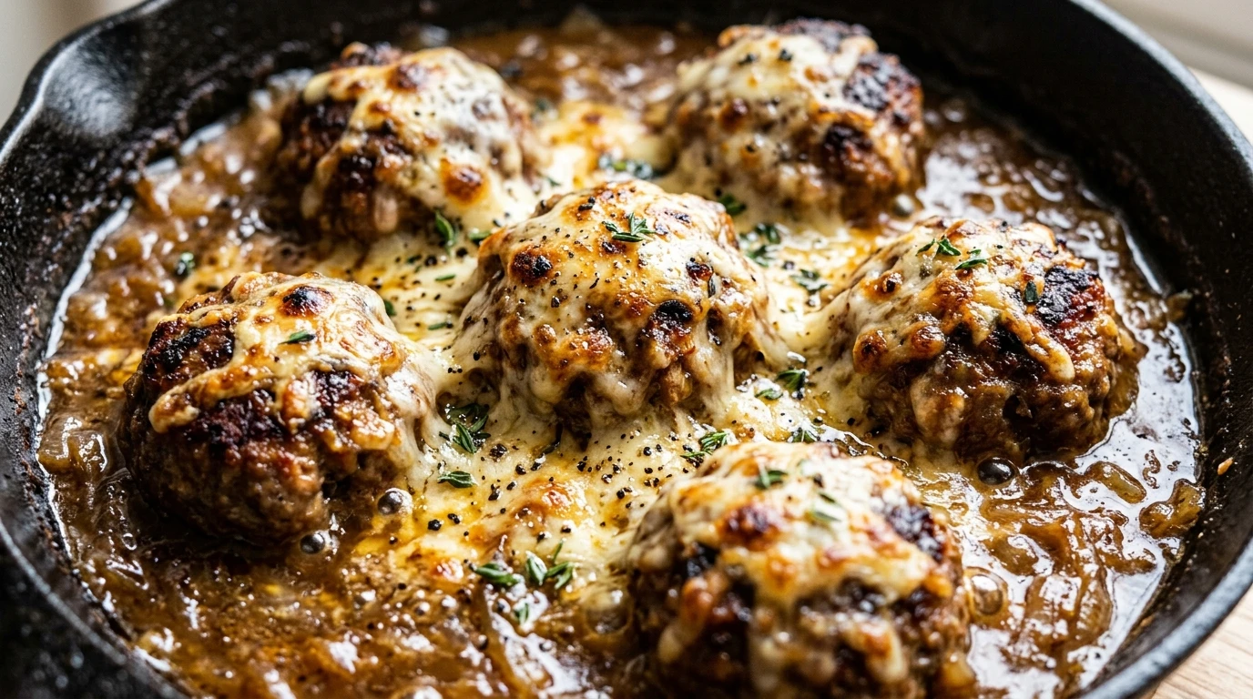 One-Skillet French Onion Meatballs