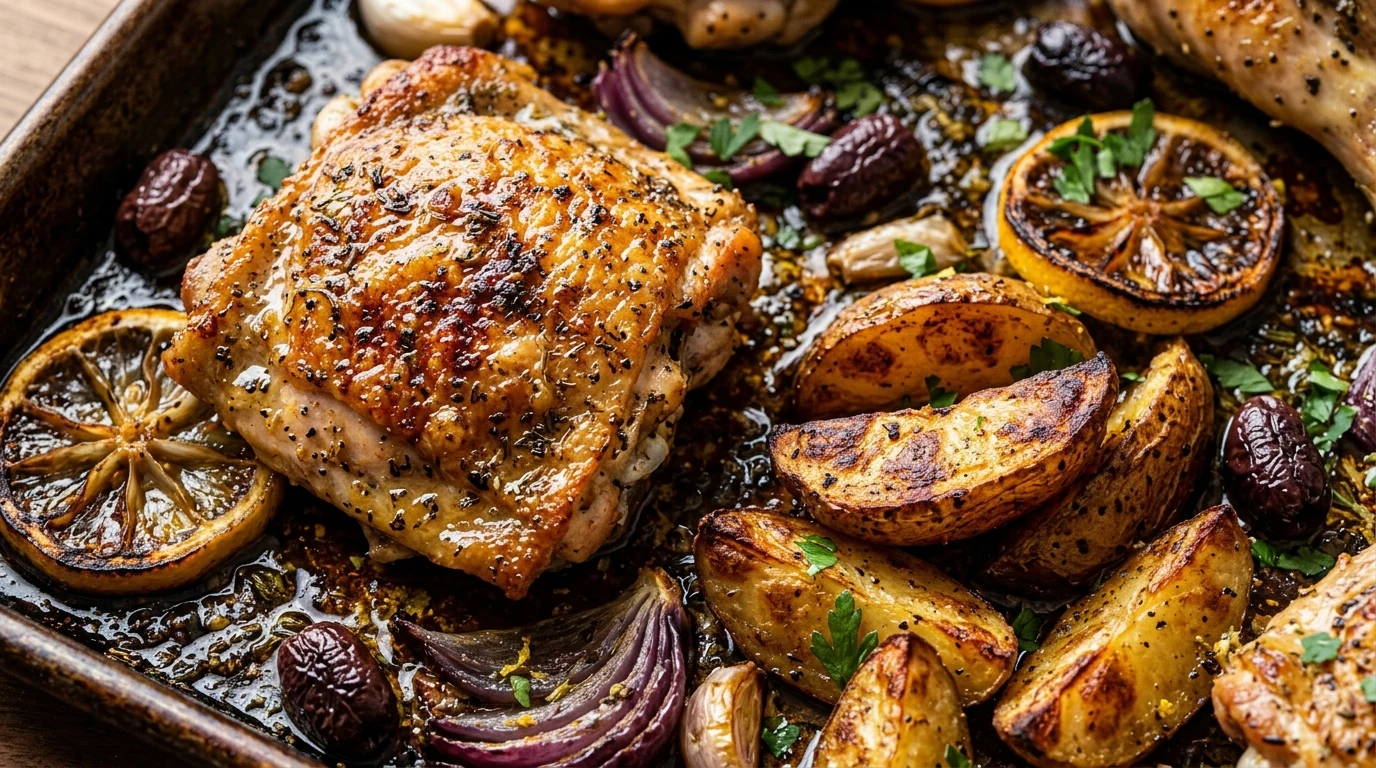 Sheet Pan Greek Lemon Herb Chicken and Potatoes
