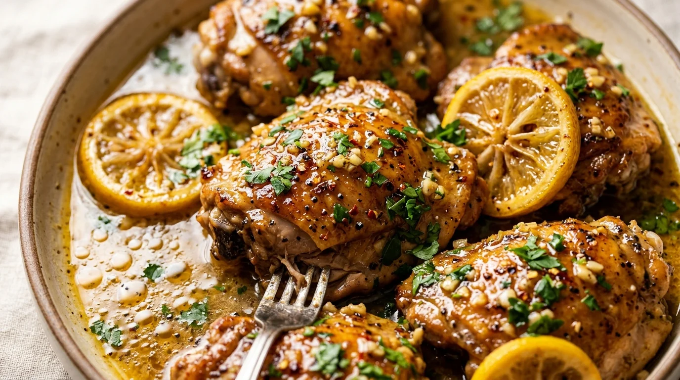 Slow Cooker Lemon Garlic Butter Chicken Thighs
